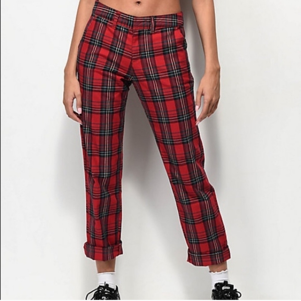 Empyre Urban Outfitters Red Plaid Preppy Corpcore Straight Crop Pants Size 5